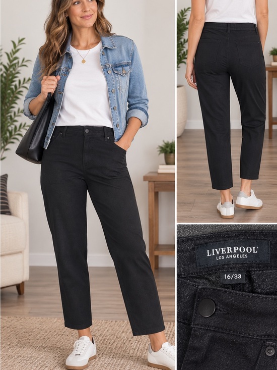 Liverpool Pants - Liverpool Black Cropped Straight-Leg Pants
